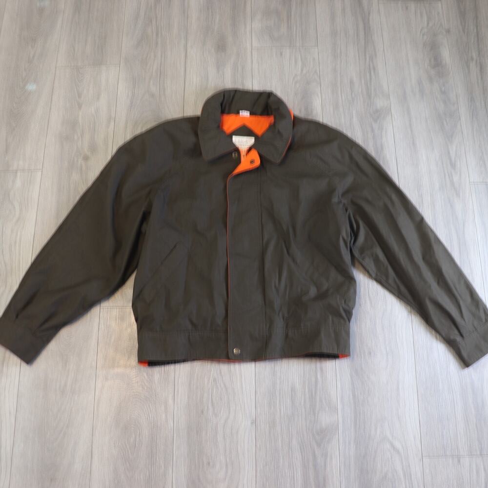 Andrew Marc Bomber Jacket Men Large Brown Cotton Blend Full Zip Hood Pockets